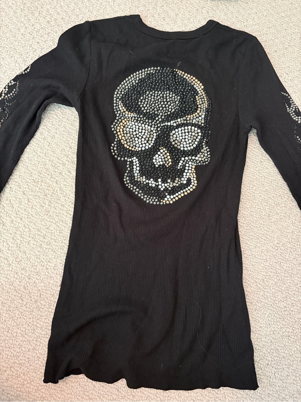 Bejeweled Y2K Rhinestone Skull Thermal Top Small